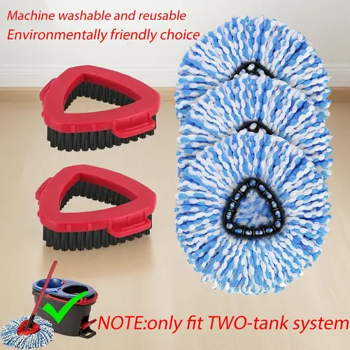Spin Mop Heads & Scrub Brush Refills for O-Cedar Rinse Clean 2 Tank Microfiber Replacement Without Bucket or Handle Machine Washable Reusable Eco-Friendly Choice,dorm essentials,home essentials