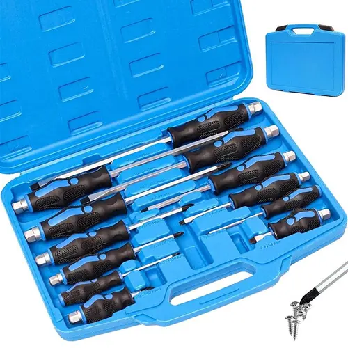 12-Piece Magnetic Screwdriver Set, Heavy Duty Screwdriver Set Go-Thru Steel Blades, Professional Level Handle with Two Types of Screwdrivers in Case, Includes Phillips/Flat #summerfinds