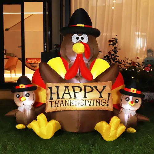 VIVOHOME Thanksgiving Inflatable Decoration LED Lighted Turkey Family Self-Inflating Easy Setup for Outdoor Lawn Garden Yard Patio Holiday Party Ornaments