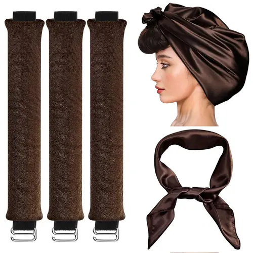 3 Pack Heatless Curls No Heat Curling Rod with Silk Scarf, Velvet Hair Curlers to Sleep in Curls with Hook  Rods Headband with Silk Scarf Curl Styling Kit for Long Medium Hair