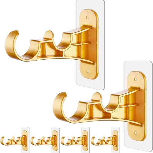 Antimbee 6-Pack Adhesive No-Drill Double Curtain Rod Brackets with Acrylic-Gel Pad, 13lb Heavy-Duty Stretch Wrinkle-Resistant Renter-Friendly Damage-Free Holders for Apartments, Dorms