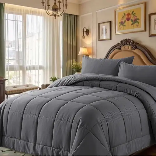 【Deals for You Days】DOWNCOOL 3pcs Lightweight bed Comforter Set for All Seasons, Bed in a Bag with 1 Comforter & 2 Pillowcases (Only 1 for Twin Size), Quilted Box-Stitch Design#tiktokshopmemorialday#DealsForYouDays Soft Bedding Sets, 3-Piece Bedding Sets