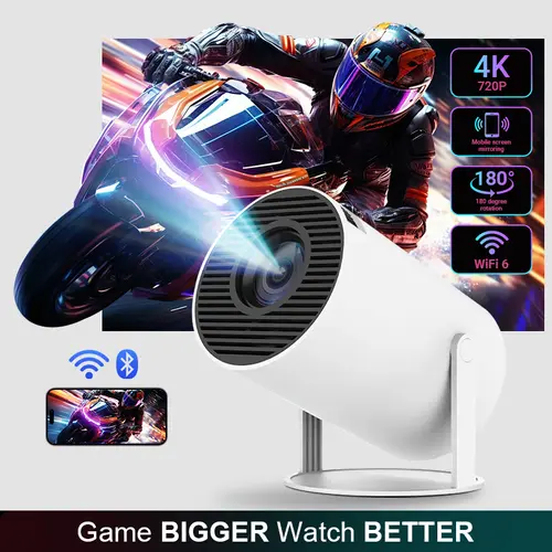 HY300Pro+ Outdoor Portable Projector Mini 4K Decoding Projector with 5G WiFi 6 & BT 5.0 720P Full HD 160 ANSI Lumens Portable Home Theater for Android Audio Bluetooth Game, Wireless Projector, Tabletop, Remote Control