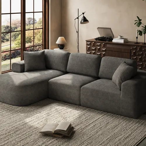 Dowinx 107'' Modular Sectional Sofa Couch with Chaise, No Assembly Required, Modern Bouclé-Inspired Upholstery, Convertible L-Shaped Design for Living Room