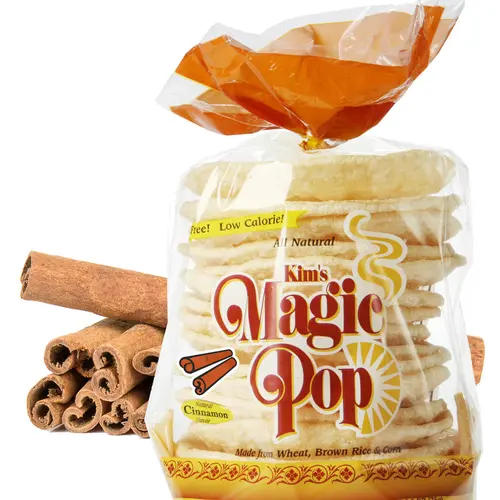 Kim's Magic Pop Freshly Popped Rice Cakes | Vegan | Cinnamon Flavor | 6 Bags | 15 Cakes per Bag | Low Carb, Sugar Free, Fat Free, Natural, Multigrain Korean Snack | Easy Bread, Chip, Cracker Replacement, Cryspy, Crunchy