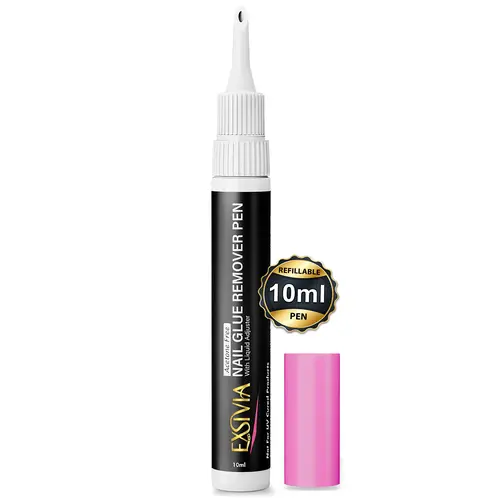 EXSIVIA Nail Glue Remover Pen 10ml Refillable Acetone Free Precision Nozzle with Cuticle Pusher Safely Removes Press On Nails & Glue Gentle on Natural Nails Odorless Formula