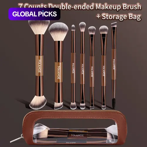 MAANGE 7 Pcs/Set Double-Ended Makeup Brush Set with Cosmetic Bag, Beauty Brush Set Including Foundation, Blush, Contour, Concealer and Eyeshadow Brushes, Dual-Ended Cosmetic Brushes for Foundation Blending Face Makeup Brushes #GLOBAL PICKS