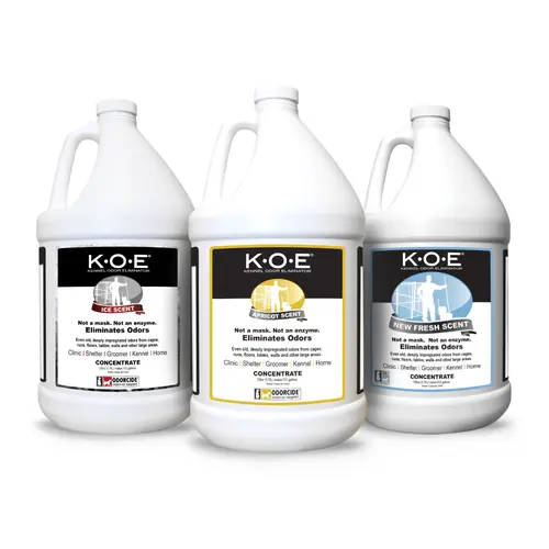 K.O.E. Gallon Scent Bundle (3 Piece) Kennel Odor Eliminator Apricot, Frost, Fresh 128 oz each, 384 oz total