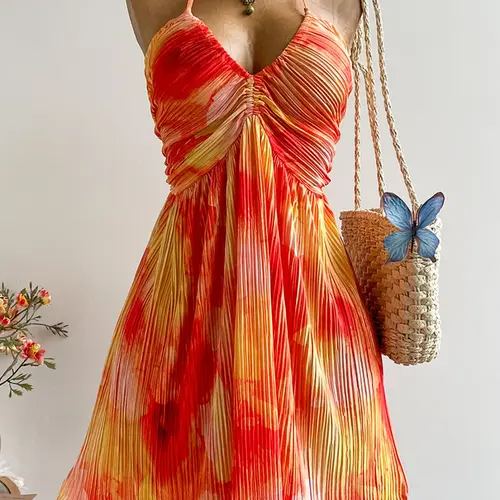 Plus Size Women's Off-Shoulder Backless Vacation Dress, Casual Beach Sundress, Boho Fashion Sundress, Boho Beach Sundresses, Boho Sleeveless Floral Beach Outfit, Casual Tropical Style for Easter, Hawaii & Coachella Music Festival