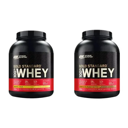 Optimum Nutrition Gold Standard 100% Whey Protein Powder - Dietary Fitness Supplement, Natural Blend for Muscle Support, Banana Cream & Chocolate Peanut Butter Flavors, 5 lbs