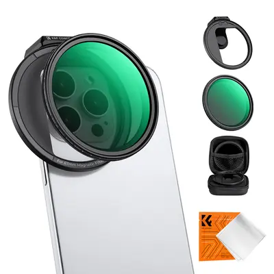 【DealsForYouDays】【K&F CONCEPT】Clip On 67mm CPL Magnetic Phone Lens Filter Kit, Phone Clip with Magnetic Adapter Ring/Cold Shoe/Locking Knob, Polarizer Filter for iPhone 16 15 Pro Max 14 13
