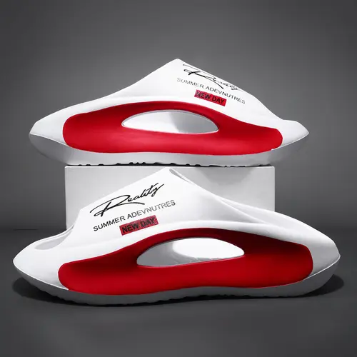 Men's Ankle-High Minimalist Colorblock Hollow Soft EVA Clogs Slippers - Casual, Letter Print, Lightweight, Non-Slip, Breathable, Water-Resistant, Fast-Dry, Round Toe, Cartoon Charms, for Kitchen, Beach Pool, Bathroom Indoor Outdoor Use