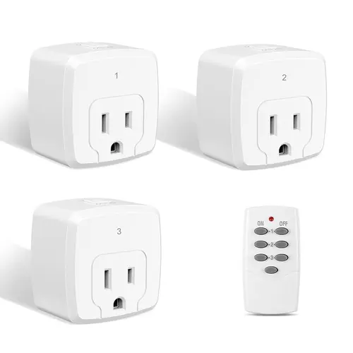 HBN Remote Control Power Socket Expander - Wall Outlet Extender with 100FT RF Signal, Wireless Switch, Compact 1 Socket Saves Space, 15A/1875W On Off Plug for Household Appliances, Battery Included (3 Outlets + 1 Remote), Fits One Wall Socket