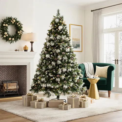 DWVO 4.5/6/7.5/9ft Artificial Christmas Tree(with Light), with PVC Tips and Warm-White Lights, Ideal for Home, Office Decoration