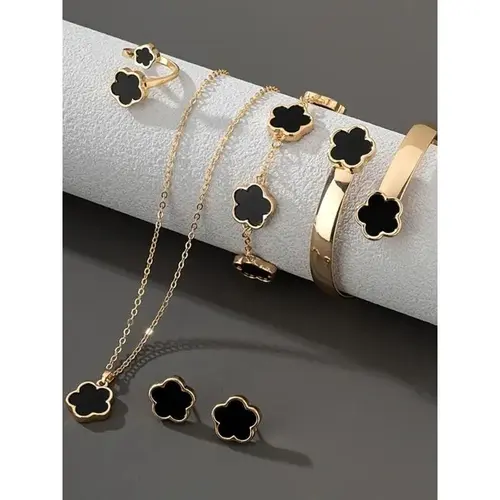 Lucky Flower Design Pendant Jewelry Set, Gifts for Her, Fashion Necklace & Ring & Bracelet & Earrings, Casual Matching Dainty Jewelry Set for Women, Trendy All-match & Exquisite Cute Floral Jewelry Set for Gift, Women Gifts