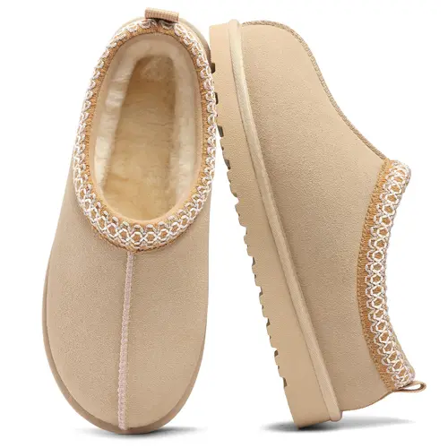 KIDMI Womens Suede Braided Slippers Mini Boots with Fluffy Fur Lining Short Ankle Boots for Autumn Winter Warm Casual Comfort Shoes Outdoor Waterproof House Shoes