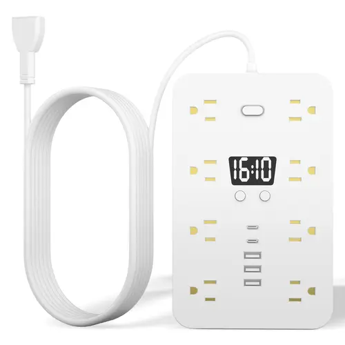 21-IN-1 Universal Rectangle Smart Power Strip (11.6cm), 45° Flexible Plug, Overload Protection, 16AC Outlets, 3USB-A Ports, 2Type-C Ports, Space-Saving, Fireproof Adds Daily Safety, Ideal for Home & Office