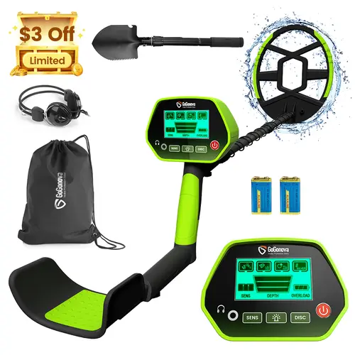 [3 OFF] GoGonova Handheld Waterproof Metal Detector for Adults & Kids, 8" Search Coil, IP68 Rating, All Metal & Disc Modes, Adjustable Stem, LCD Display, Durable Shovel, Anti-Interference Headphones, Lightweight Portable Tool Kit, Handheld Metal Detector,
