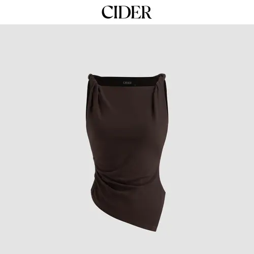Cider Boat Neck Asymmetrical Hem Ruched Tank Top