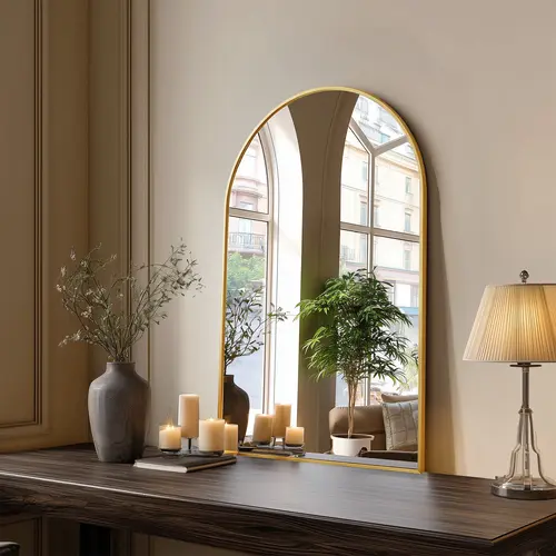 Arched Anti-Fog Bathroom Mirror, 30x20 / 35x24 / 37x26 Inch Options, Rustproof Aluminum Frame, HD Explosion-Proof Glass, Elegant Wall Mirror for Entryway, Living Room, Cafe (Golden/Black) | #HomeDecor