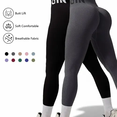 QGU Women's 2-Piece Seamless Knitting Yoga Activewear Set - Elastane High Waist Tummy Control Leggings, Hip-Lifting, Breathable Tight Fit, Sporty Gym OOTD for Yoga, Gym, Size M, Elastane Women's Sports Leggings