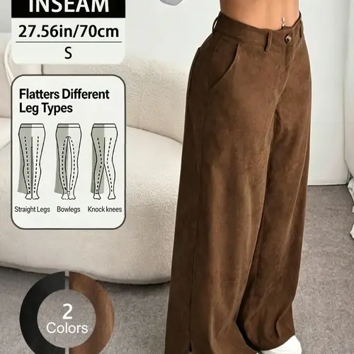 Women's Elegant Fashion Corduroy Pants, Fall Winter New Style Straight Leg Split Hem Long Trousers, Casual Wear for Women, Casual Lounge Pants