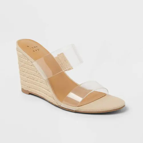 Women's Ansel Double Band Open Toe Wedge Heels with Memory Foam Insole - A