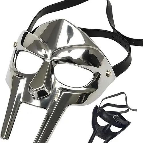 MF Doom Mask - Metal Roman Gladiator Helmet, Halloween Costumes Accessory with Adjustable Strap, Rust-Free Oil-Free Lightweight Armor for MFDOOM Costume, Festive Party Supplies