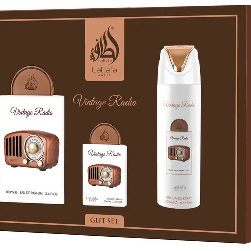 Lattafa Pride Vintage radio 3 pcs gift set – 100ml EDP + 20ml EDP + 200ml perfumed spray