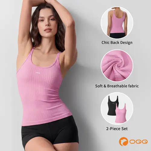 OQQ Women's 2 Piece Sexy Ribbed Sleeveless U Neck Tank Tops Seamless Trendy Casual Style Soft And Stretchy Tops,summerwins,summeroutfits,vacationoutfits,beachoutfits