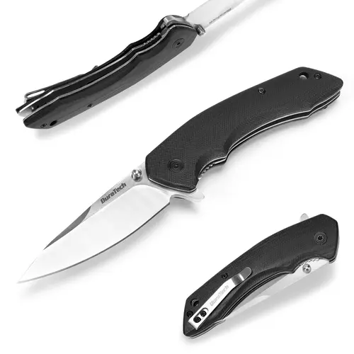 #backtoschool DURATECH Folding Pocket Knife, 3-1/4" Satin 8CR13MOV Blade, Black Smooth G10 Handle with Liner Lock Knife For EDC