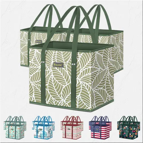 3-Pack Heavy-Duty Reusable Grocery Bags - Durable, Expandable, Large Capacity, Lightweight, Water Resistant Foldable Tote Bags for Shopping, Picnic Use, Durable Shopping Bags, Expandable Shopping Bags
