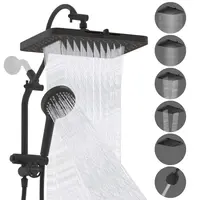 Hibbent Upgraded 13-in Shower Heads Set, High-Pressure 5-Spray Rainfall Fixed Showerhead, 10-Spray Handheld Shower, All-Metal Easy-Reach 4-Way Diverter with Pause Mode, 71-in Hose, Matte Black Holder,home essentials