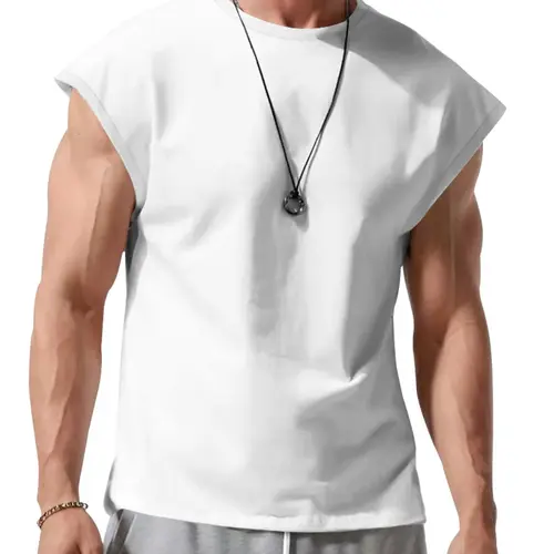 Men's Plain Solid Color Loose Fit Sleeveless T-Shirt Fabric, Thin Casual Breathable Summer Activewear Athletic Sports Vest Top, Ideal for Gym, Outdoor Activities, Basketball, Running Training, Menswear