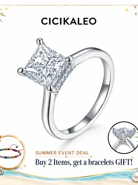 CICIKALEO 2CT Princess Cut Triple Stacking Moissanite Rings for Women 18K Gold Plated Lab-Created Engagement Wedding Gift for Her Stackable Rings Summervibes