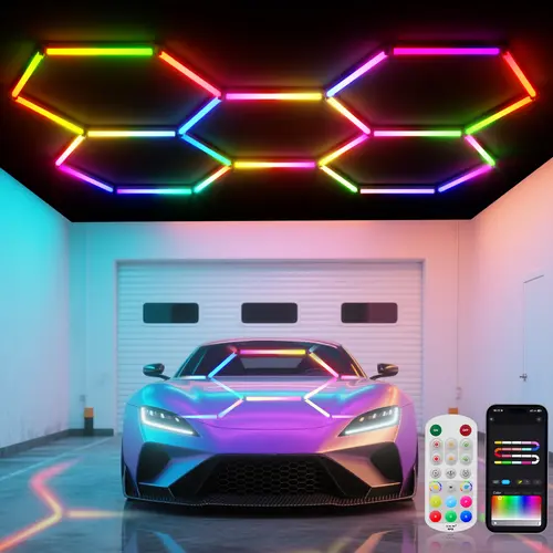HYPERLITE RGB Hexagon Smart Modular Honeycomb LED Lighting - App or 2.4G Remote Control, Music Sync, DIY Colors, Indoor Wall Lights for Gamers’ Gaming Room, BackToSchool Home Improvement Decor