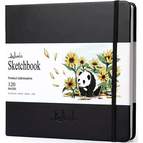 Square Mixed Media Sketchbook for Drawing, 120 Pages, 122LB/180GSM Thick Paper, Lay-Flat Perforated, Compatible with Art Markers Pen, Charcoal Pencil, Inks, Colored Pencil, Oil Pastel
