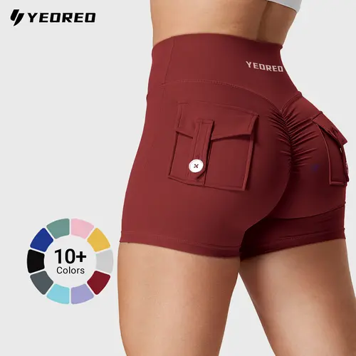 YEOREO Women's Criss Cross High Waisted Biker Shorts - 75% Nylon 25% Spandex Flex, Scrunch Butt Gym Activewear with Button Pockets, Sporty Chic Athleisure for Lower Body Workout, High Stretch, Second Skin Feel, Hand Wash Only, Workout Outfit Inspo, Scrunc