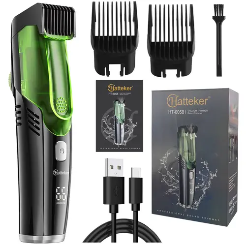 Beard Trimmer for Men Vacuum Mustache Trimmer for Less Mess -IPX6 Waterproof- Rechargeable Electric Beard Cutting Kit with Adjustable Length Comb- Built-in Vacuum for Sideburns, Stubble