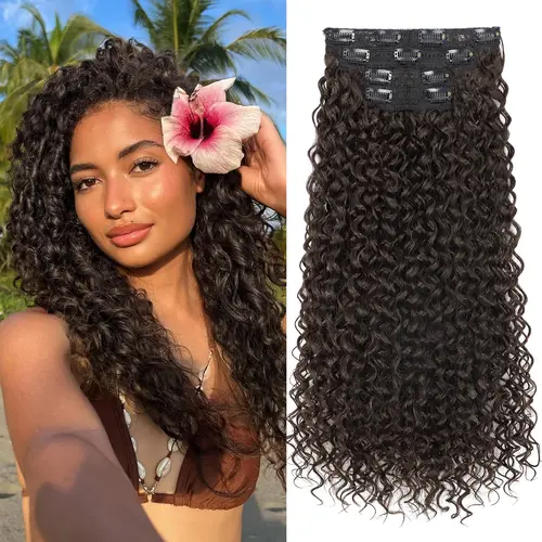 Women's Synthetic Fiber Clip-In Hair Extensions - 20in, 4 Pcs, Deep/Water Wave, Invisible Lace Weft, Natural Volume, Dark Chocolate Brown, Fashion Accessory, Clip-On Attachment Synthetic Extensions & Pieces