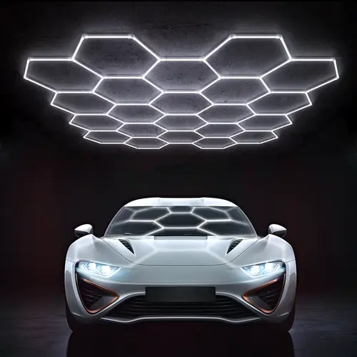 HYPERLITE Hexagon Super Bright LED Ceiling Light - Polycarbonate (PC Material) Grid System Design, Cool White, Bright for Garage Tasks (Car Detailing Garages, Basements)