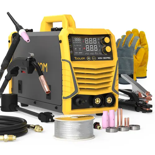TOOLIOM MIG-180-PRO 180A 4-in-1 MIG Welder | 110/220V Multi-Process Welding Machine for Gas MIG, Flux Core, Stick & Lift TIG | Includes TIG Torch, Work Gloves & E71T-GS Wire