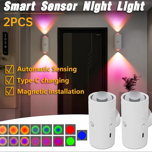 Under Cabinet Lights, Motion Sensor Night Light Indoor, Rechargeable 1500mAh LED, Auto-On Magnetic Dimmable Lamp, 7 Ambient Colors, Plug-Free Stick Anywhere Lighting for Bathroom, Bedroom, Kitchen, Stairs tiktokshopspringglowup Colorful Backlight