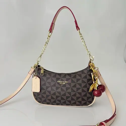 PU Leather Women's Bag, Versatile Chain Crescent Bag, Y2K Style Shoulder Clutch, Casual Summer Handbag with Pendant Charm, Stylish Crossbody Chain Bag, Crossbody Shoulder Bags