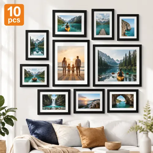 10-Pack Multi-Size Picture Frames Collage Set, Home Decor Accessory for Wall/Tabletop Display, Room & Living Room Decor, Includes 8x10 (2), 5x7 (4), 4x6 (4) Black Camera Photo Gallery Frames