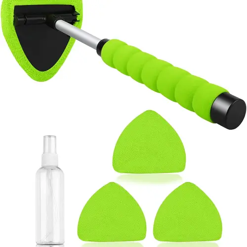 Windshield Cleaning Tool Microfiber Car Window Cleaner with 4 Reusable and Washable Microfiber Pads and Extendable Handle Car Windshield Cleaning
