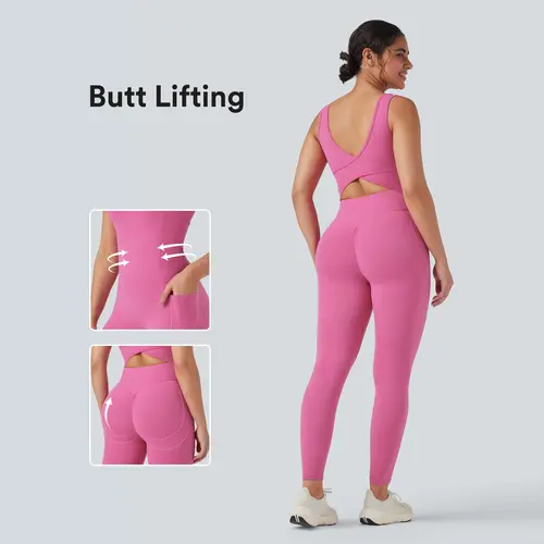 Halara UltraSculpt V Neck Tummy Control Butt Lifting Workout Jumpsuit with Pockets