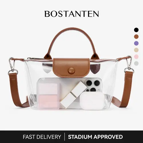 BOSTANTEN Clear Bag for Stadium Approved Top Handle Crossbody Purses Barrel Handbag for Events, Concerts, Travel, Daily Use