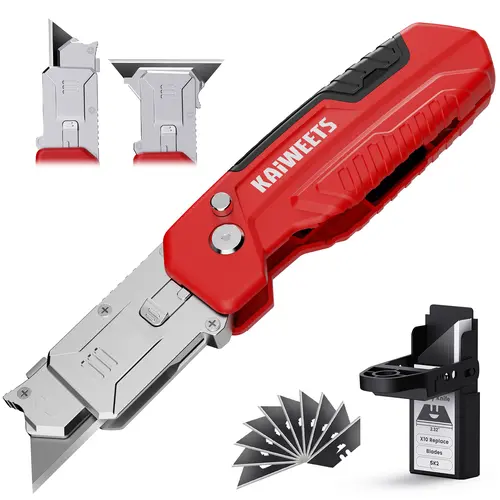 KAIWEETS Utility Knife Scraper, Retractable Design, 2-in-1 Folding Box Cutter with Blade Storage, Heavy Duty Zinc Alloy Body, Folding Knife, SK2 Black Blades replacement, EDC Tool for Home, Office Hardware Cutting