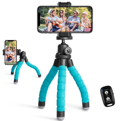 UBeesize Compact Portable Tripod Stand - Mobile Selfie Camera Vlogging Equipment, Smartphone Clip, Wireless Remote Control, Flexible Phone Holder for Video Recording